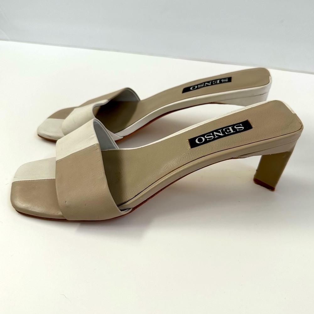 Senso White and Tan Calf Leather Slide on Maisy Mule Sandals Size 39